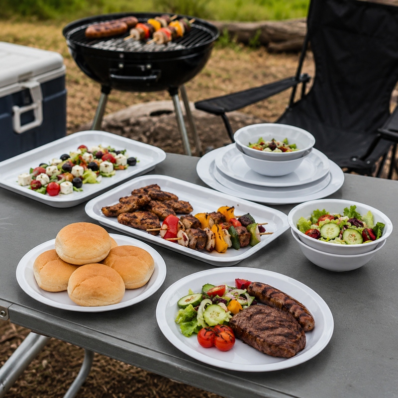 Food served on the set outdoors