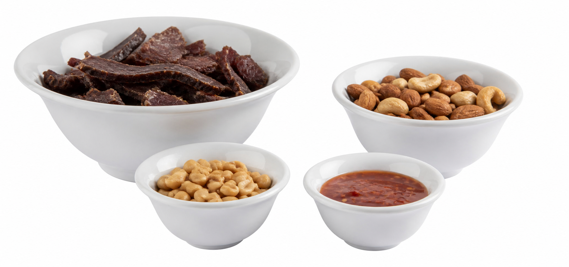 Condiment bowl in polycarbonate filled with snacks on a table